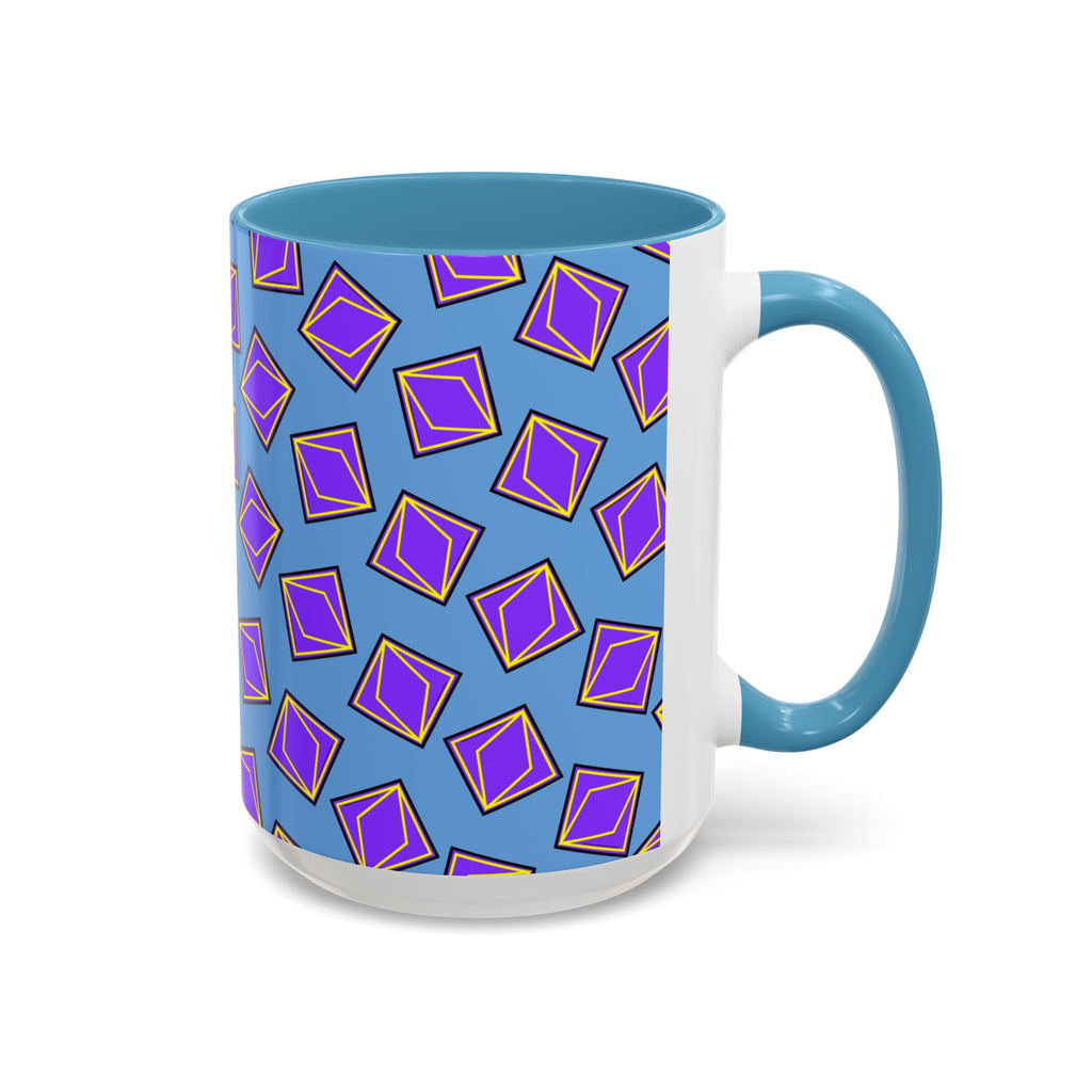Retro Geometric Accent Coffee Mug — Purple Diamond Pattern on Mustard