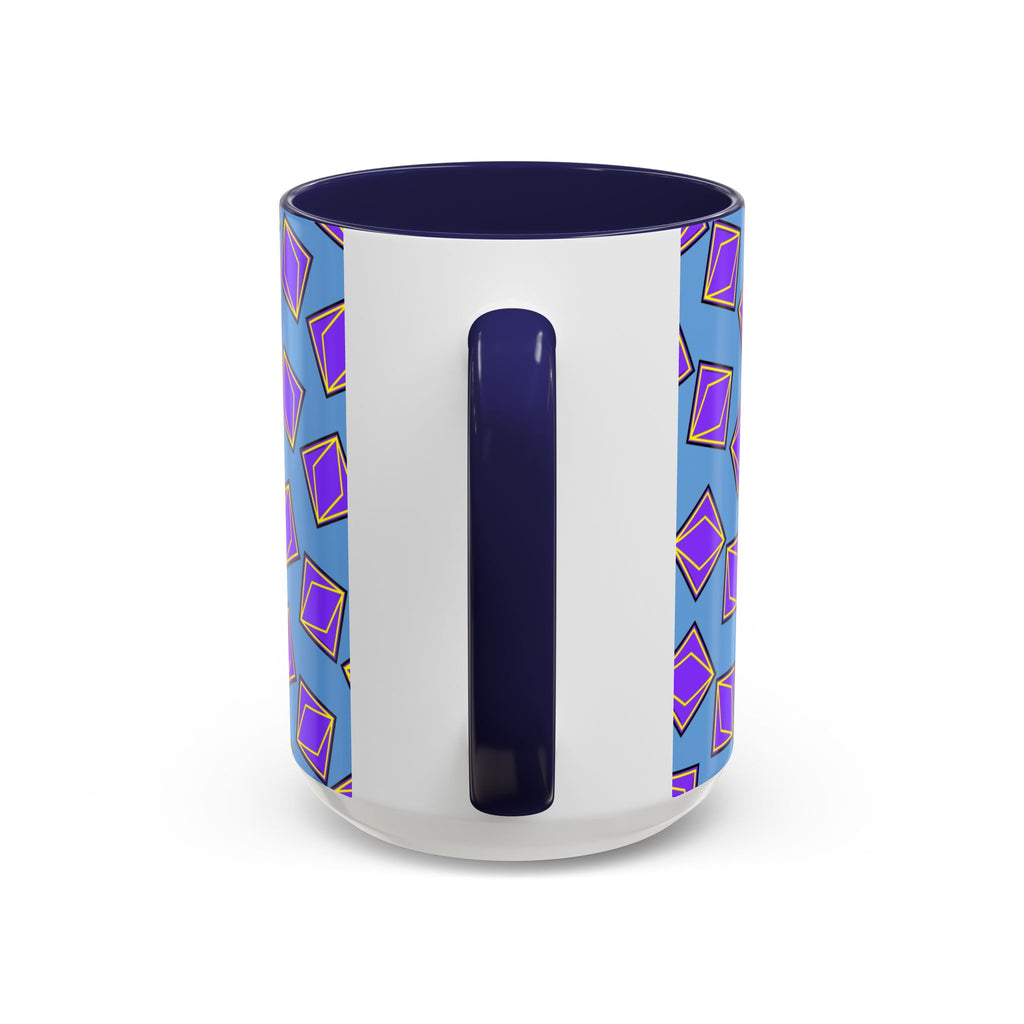 Retro Geometric Accent Coffee Mug — Purple Diamond Pattern on Mustard