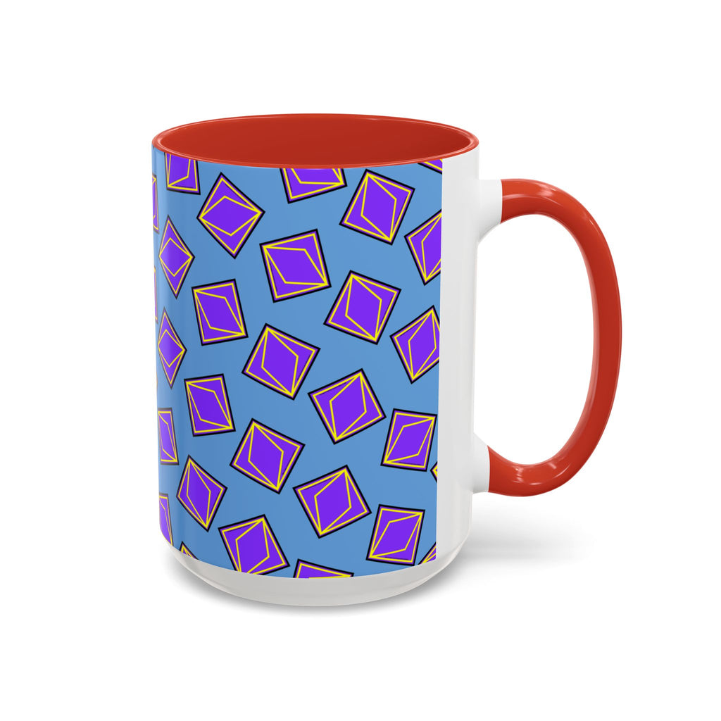 Retro Geometric Accent Coffee Mug — Purple Diamond Pattern on Mustard