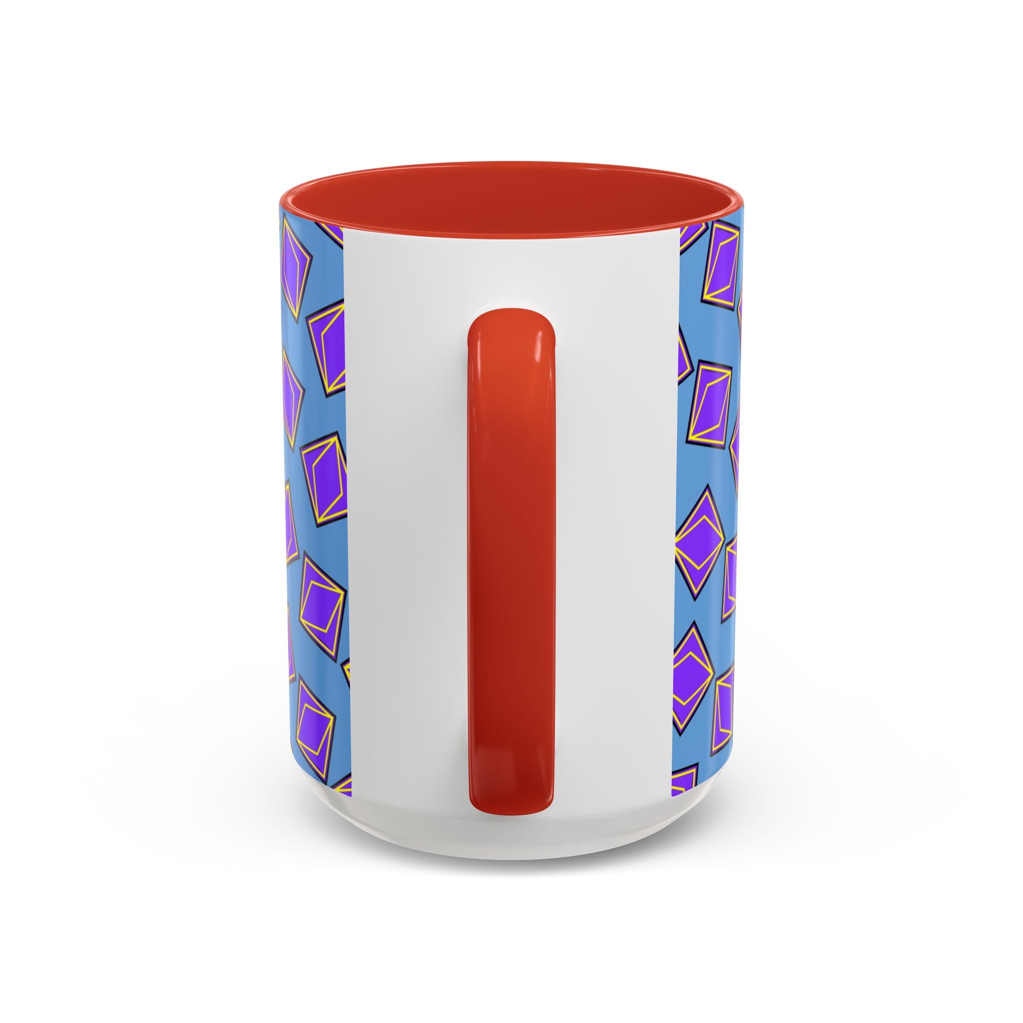 Retro Geometric Accent Coffee Mug — Purple Diamond Pattern on Mustard