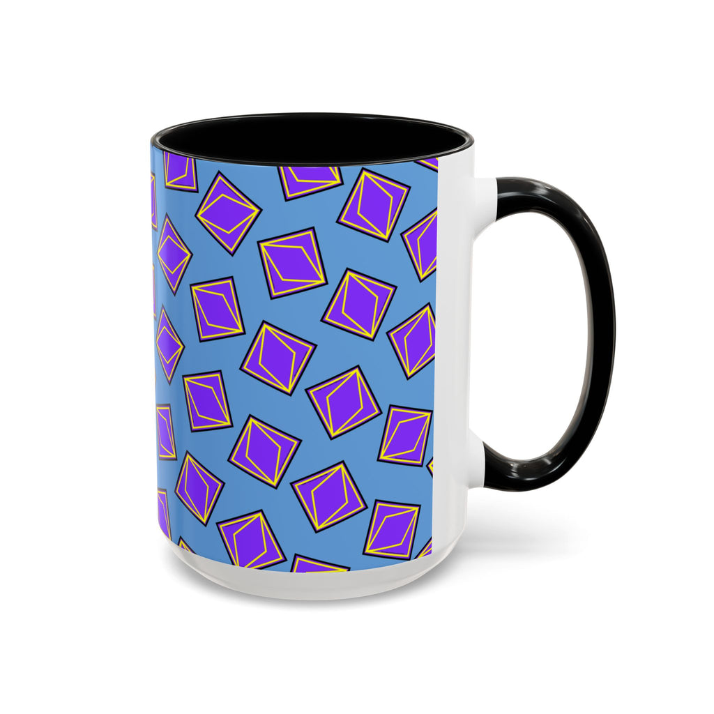 Retro Geometric Accent Coffee Mug — Purple Diamond Pattern on Mustard