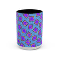 Retro Geometric Accent Coffee Mug — Purple Diamond Pattern on Mustard