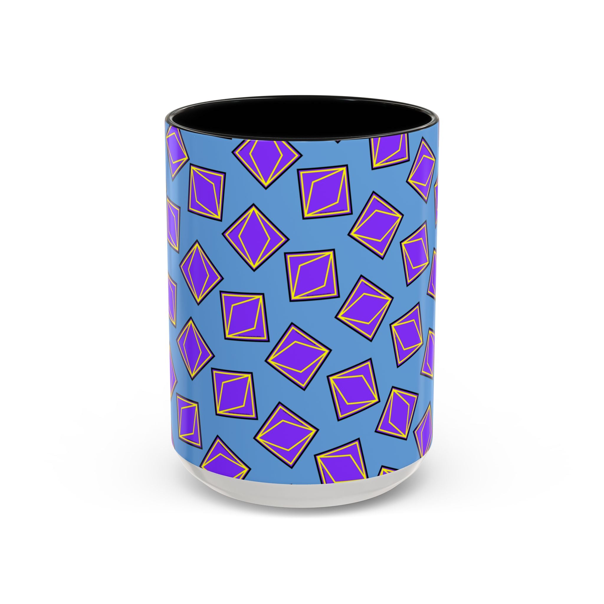 Retro Geometric Accent Coffee Mug — Purple Diamond Pattern on Mustard