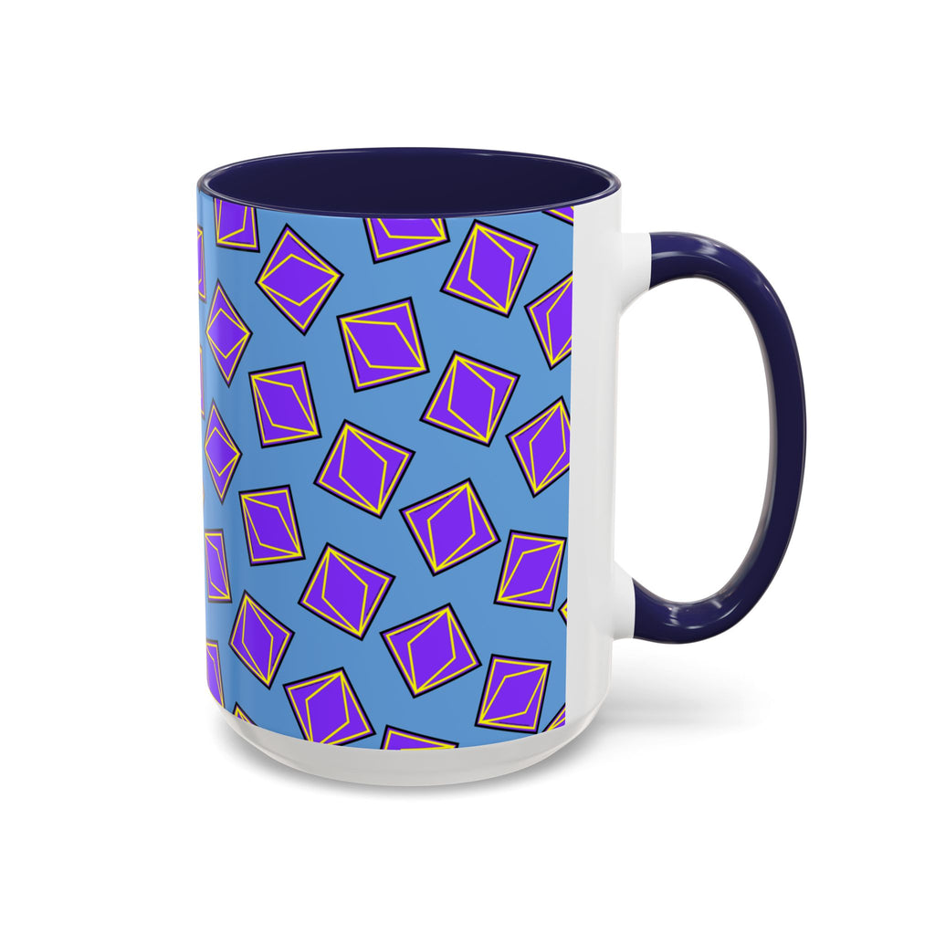 Retro Geometric Accent Coffee Mug — Purple Diamond Pattern on Mustard