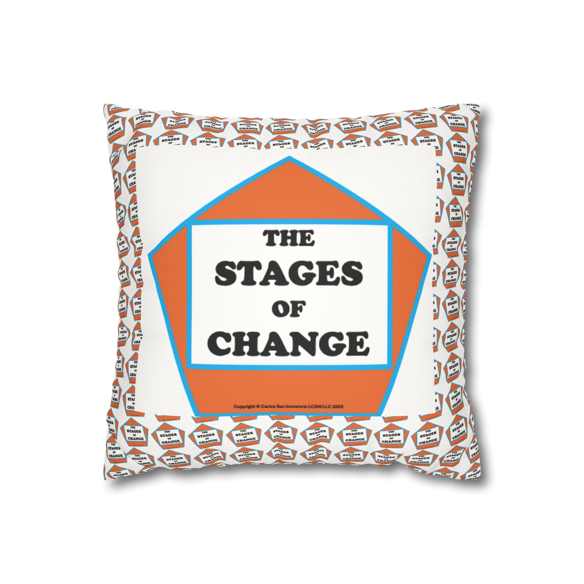 The Stages of Change Center Pillow - Faux Suede Recovery Support Décor for Therapy, Counseling & Cozy Living