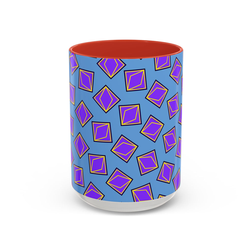 Retro Geometric Accent Coffee Mug — Purple Diamond Pattern on Mustard