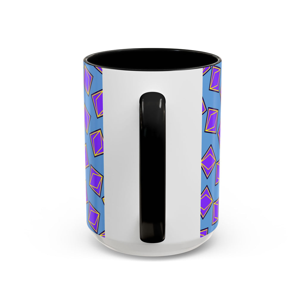 Retro Geometric Accent Coffee Mug — Purple Diamond Pattern on Mustard