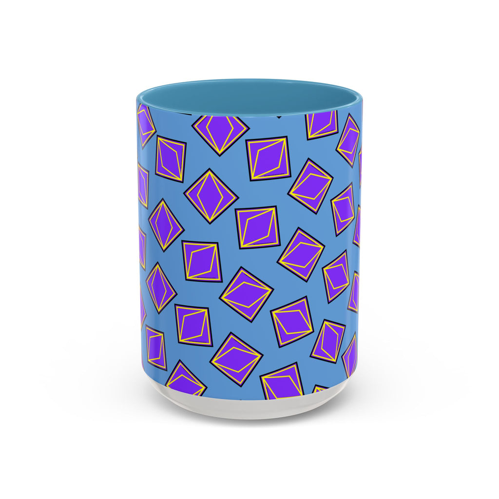 Retro Geometric Accent Coffee Mug — Purple Diamond Pattern on Mustard