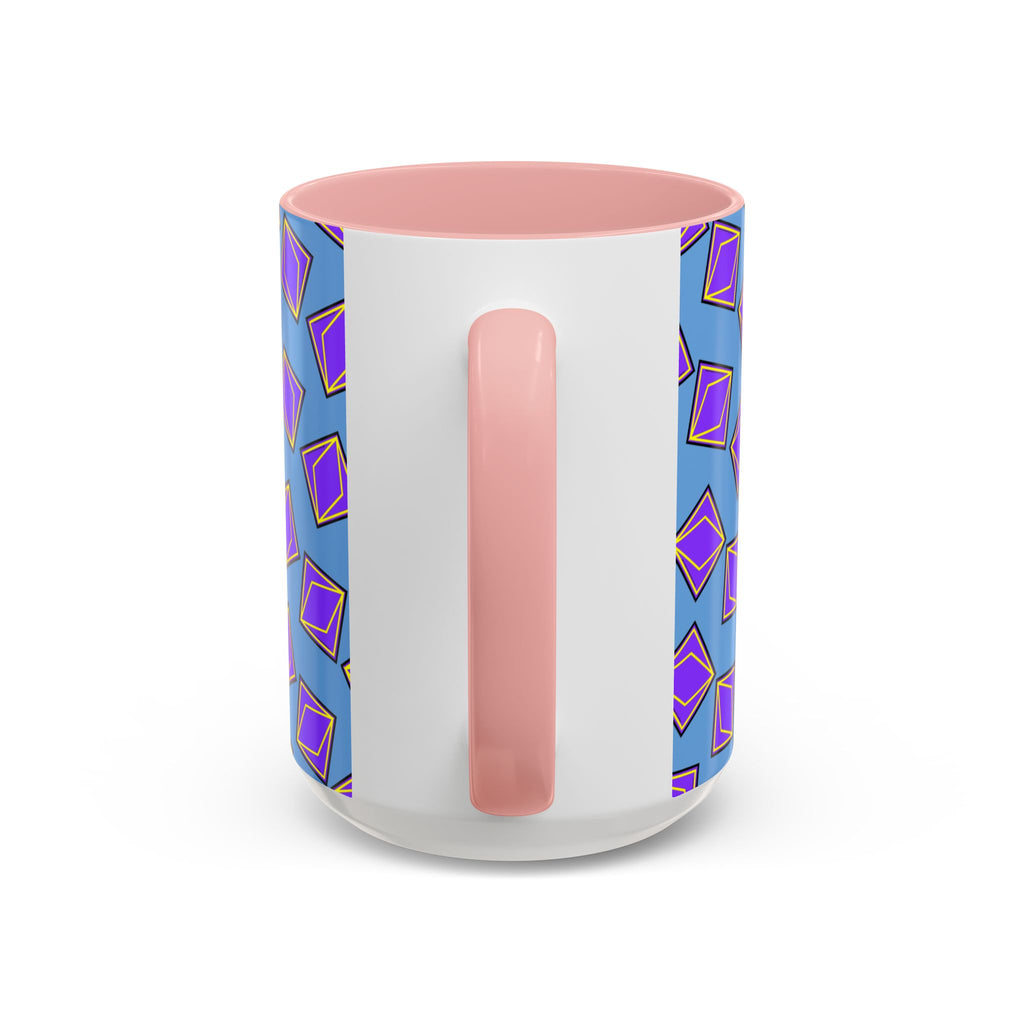 Retro Geometric Accent Coffee Mug — Purple Diamond Pattern on Mustard