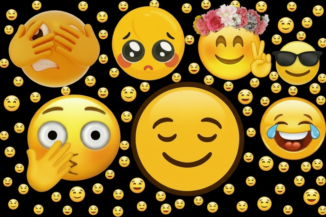 Set of various emoji expressions on a black background